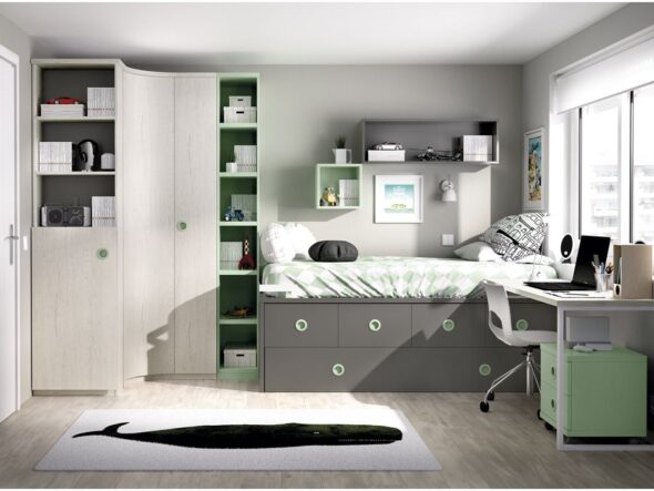 Dormitorio juvenil cama compacta alta Jumpy 110 - Rimobel