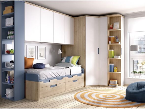 Dormitorio juvenil con puente y armario rinconero