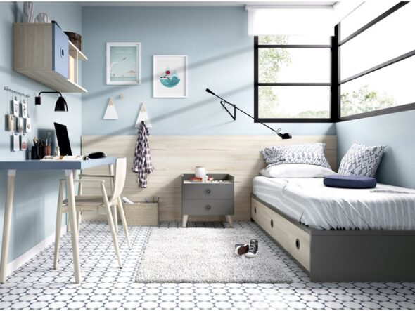 Dormitorio juvenil con cama baja