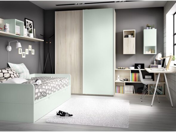 Dormitorio juvenil con armario de puertas correderas Rimobel