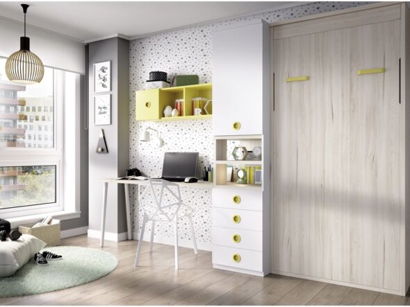 Dormitorio con cama abatible vertical
