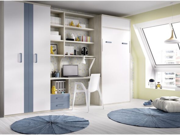 Dormitorio con cama abatible vertical