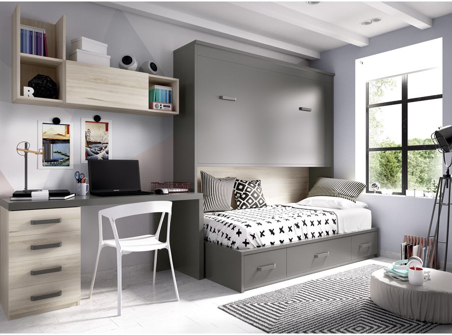 Juvenil modular con cama nido y escritorio abatible.