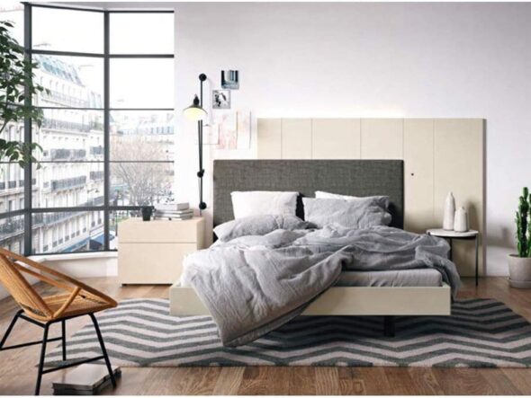 Dormitorio en beige tapizado