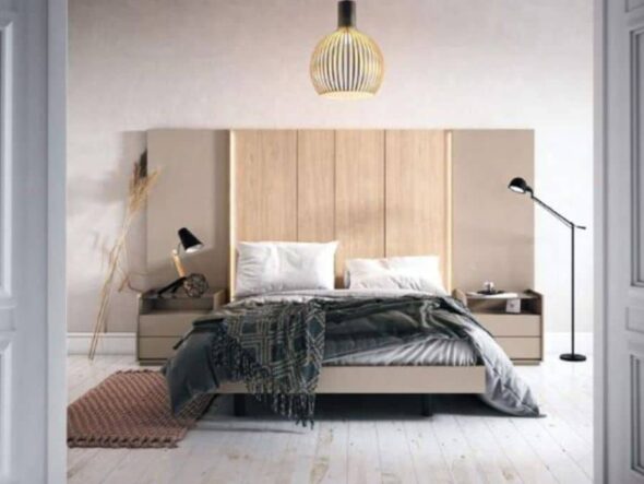 Dormitorio en kala i beige torga