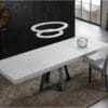 Mesa de comedor modelo Cross tapa cristal Extra Blanco abierta